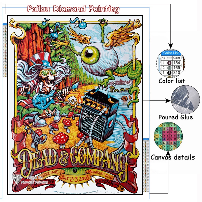 Grateful Dead Skull 5D DIY Full Diamond Painting Embroidery Rose Rock Band Art Cross Stitch Mosaic Rhinestones Hobby Home Decor