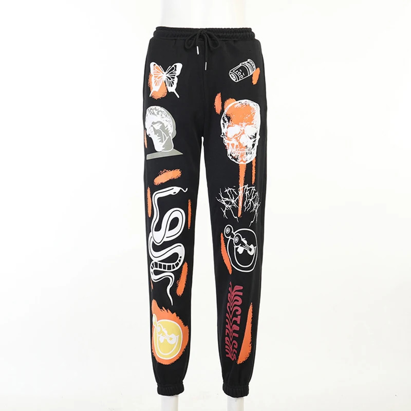 Women Sweatpants Joggers Y2K Harajuku Cartoon Skull Printed Streetwear Sweatpants Pants Casual High Waist Sweatpants Winter 240530
