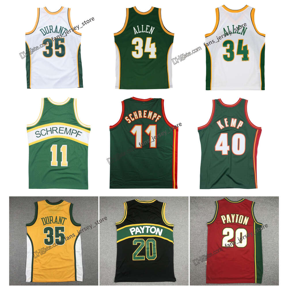Detlef Schrempf Supersonic Kevin Durant Basketball Jersey Seattle Ray Allen Gary Payton Shawn Kemp Yellow Green White Black Size S-XXL