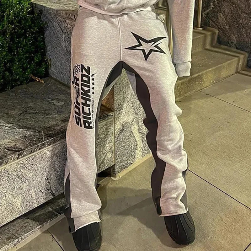Y2k Pants Men Loose Graphic Trousers Casual Sweatpants Mid Waist Sporty Female Clothes Streetwear Hip Hop Vintage Flared Pants 240527