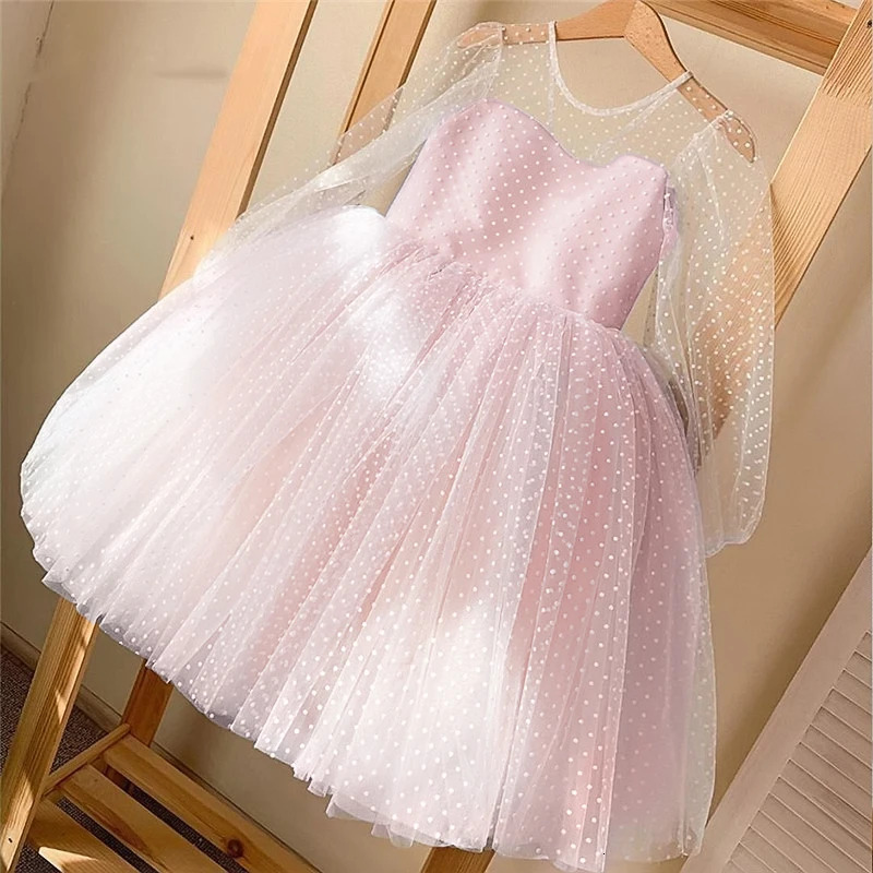 Girls Polka-Dot Dress Elegant Princess Wedding Gown Kids Dresses For Girl Children Birthday Party Tulle Dress 4-10Yrs Vestidos 240531