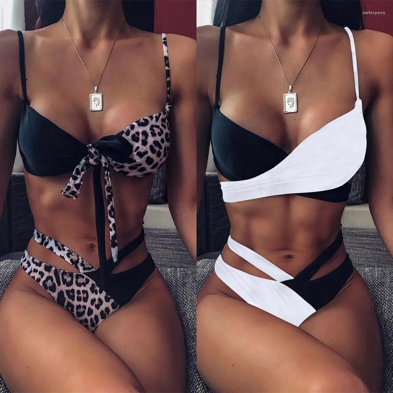 Womens Swimwear Push Up Bathing Suit Swimsuit Biquini Bandage Bikini Sexy Leopard Women Removable Padding High Waist Set Wrap