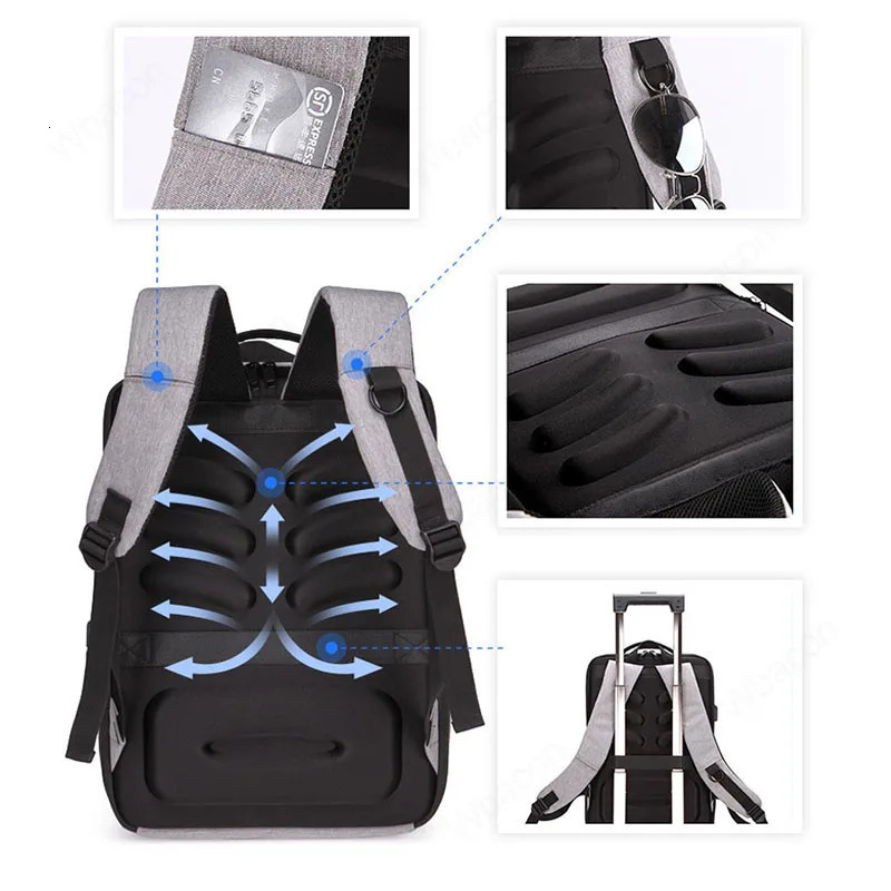 17 inch Laptop Backpack Anti-theft Waterproof School Backpacks with USB Charging Travel Laptop Bag Hard Shell Computer Backpack 240528