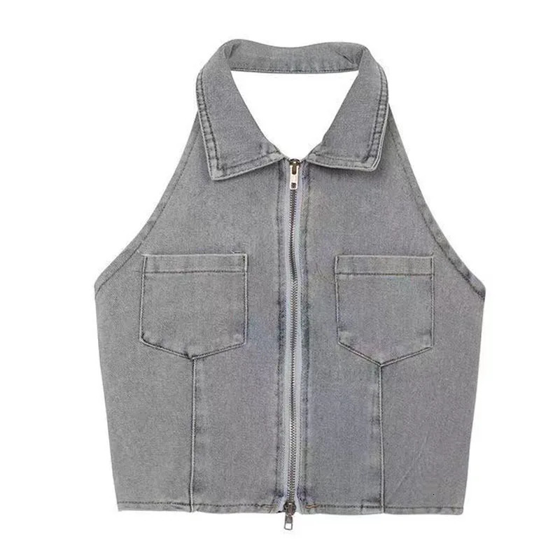Womens Sexy Denim Short Tank Tops Crop Top Fashion Zipper Delicate Bustier Vest Ladies Skinny Jeans Halter Bralette 240531