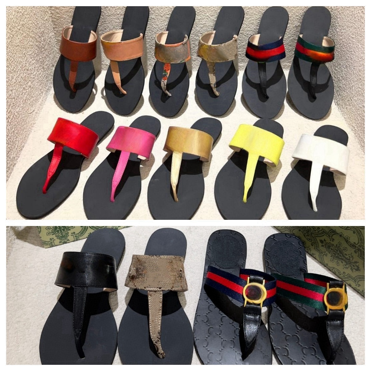 Designer Slippers Women Thongs Sandals Shoes Luxury Leather Rubber Slides Summer Beach Flat Flip Flops Size 35-43 TS25