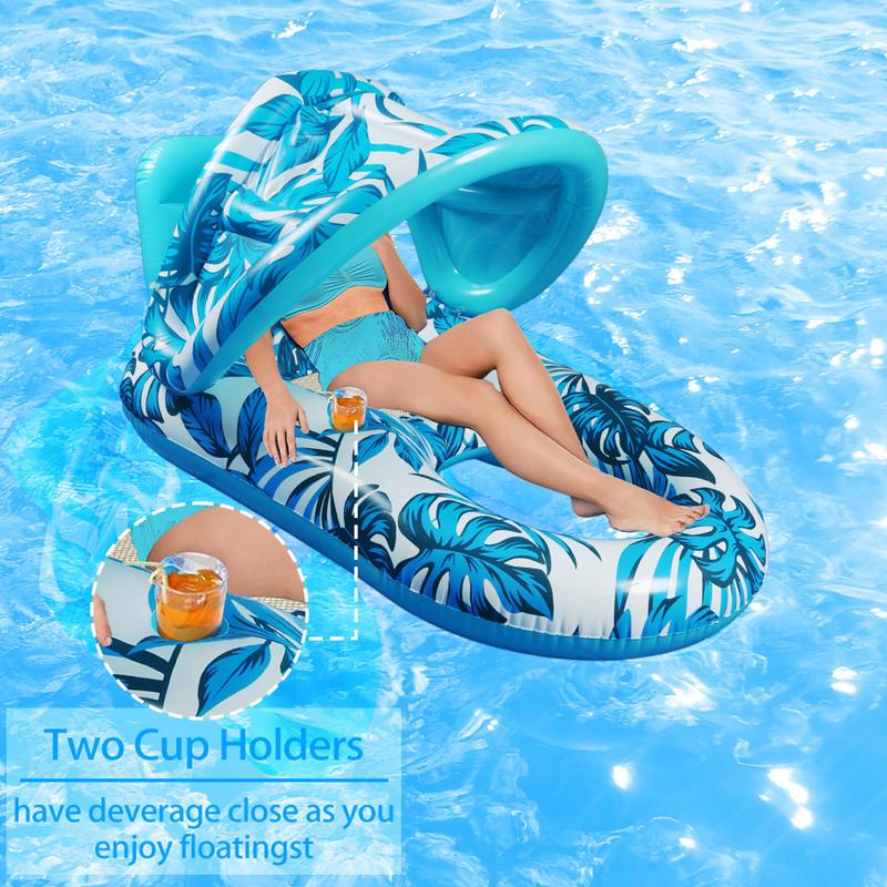 Foldable Inflatable Floating Row Summer PVC Swimming Pool Air Mattresses Water Float Bed Lounger Chair Hammock with Cup Holder