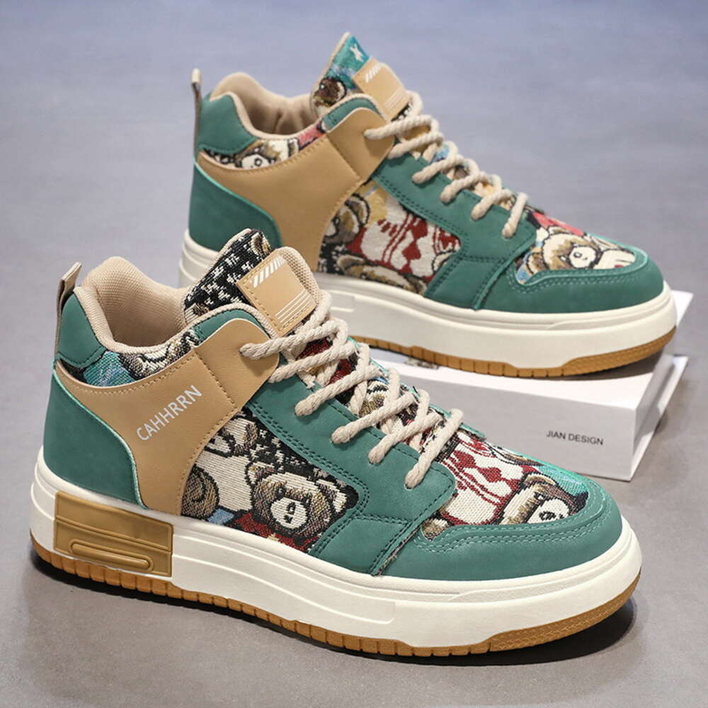 Ddmyoutdoor Men S Casual Thick Soled High Top Sneakers For Men New Male Designer Lovely Bear Canvas Tennis Shoes Tenis Mascuos