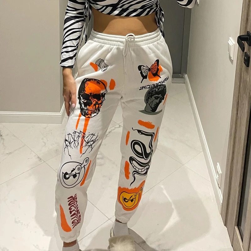 Women Sweatpants Joggers Y2K Harajuku Cartoon Skull Printed Streetwear Sweatpants Pants Casual High Waist Sweatpants Winter 240530