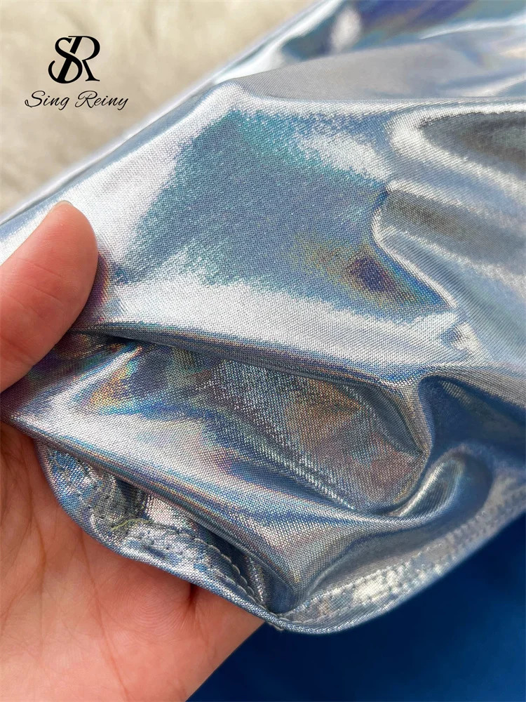 SINGREINY Women Summer Beach Sets Strapless Sexy BraIrregular Slim Split Skirt Set Shiny PU Leather Two Pieces suits 240531