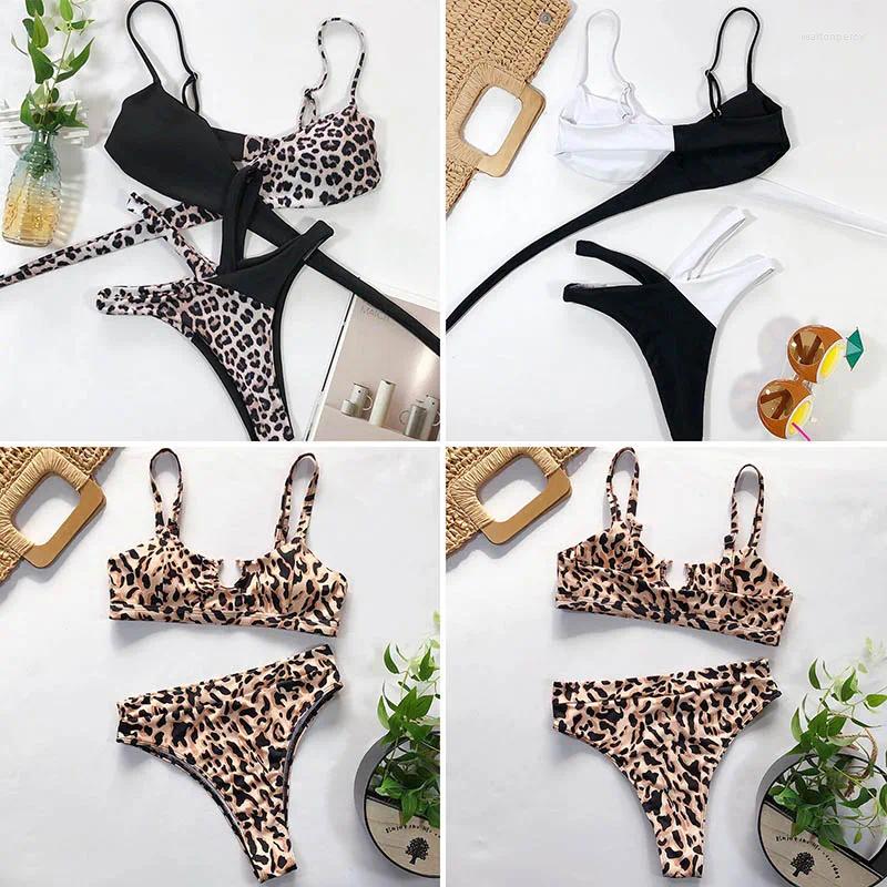 Womens Swimwear Push Up Bathing Suit Swimsuit Biquini Bandage Bikini Sexy Leopard Women Removable Padding High Waist Set Wrap