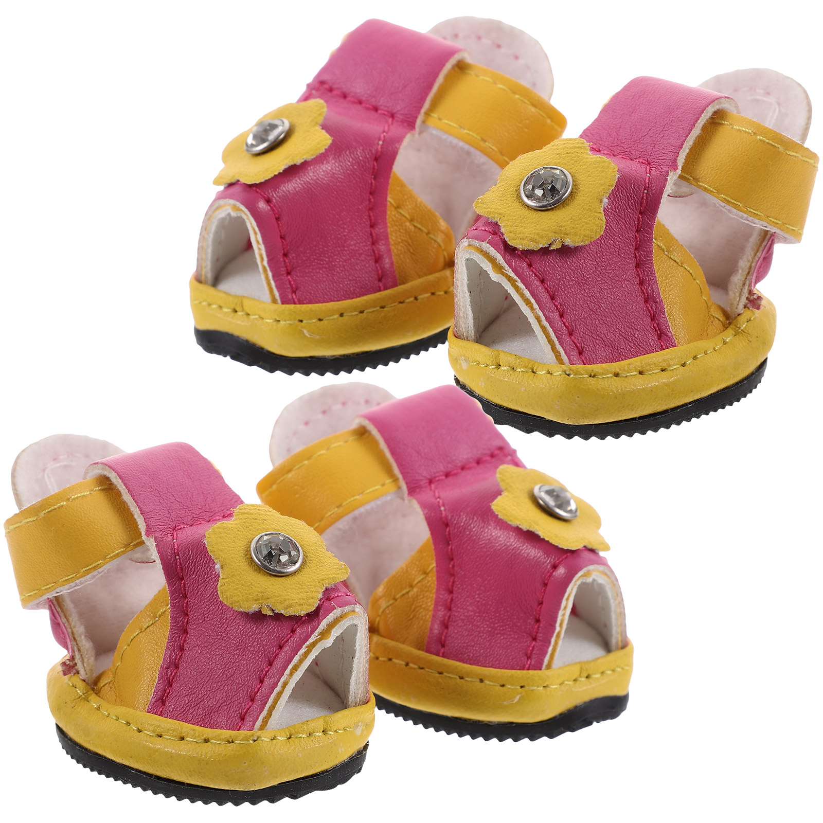4pcs Summer Breathable Pets Dog Shoes PU Floral Sandals Anti-slip Shoes Pet Supplies (Yellow) - Size 2