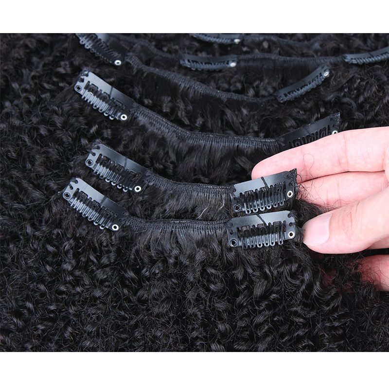 Afro Kinky Curly Clip In Human Hair Extensions Natural Black 7pieces/set 8pcs/set 120Grams