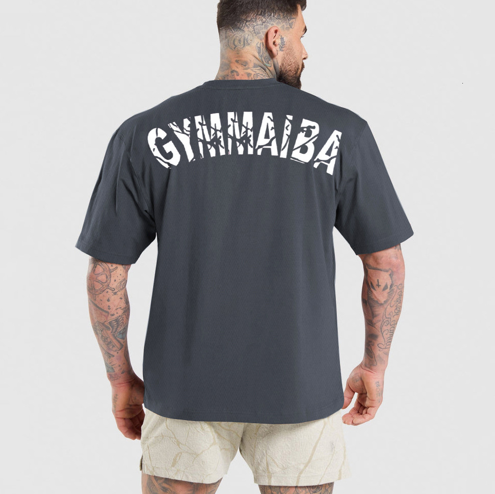 Men American Muscle Shark Street Fitness Gymshark Sports Shortsleeved Mens Tshirt Chris Training Strength Loose Tops 240409