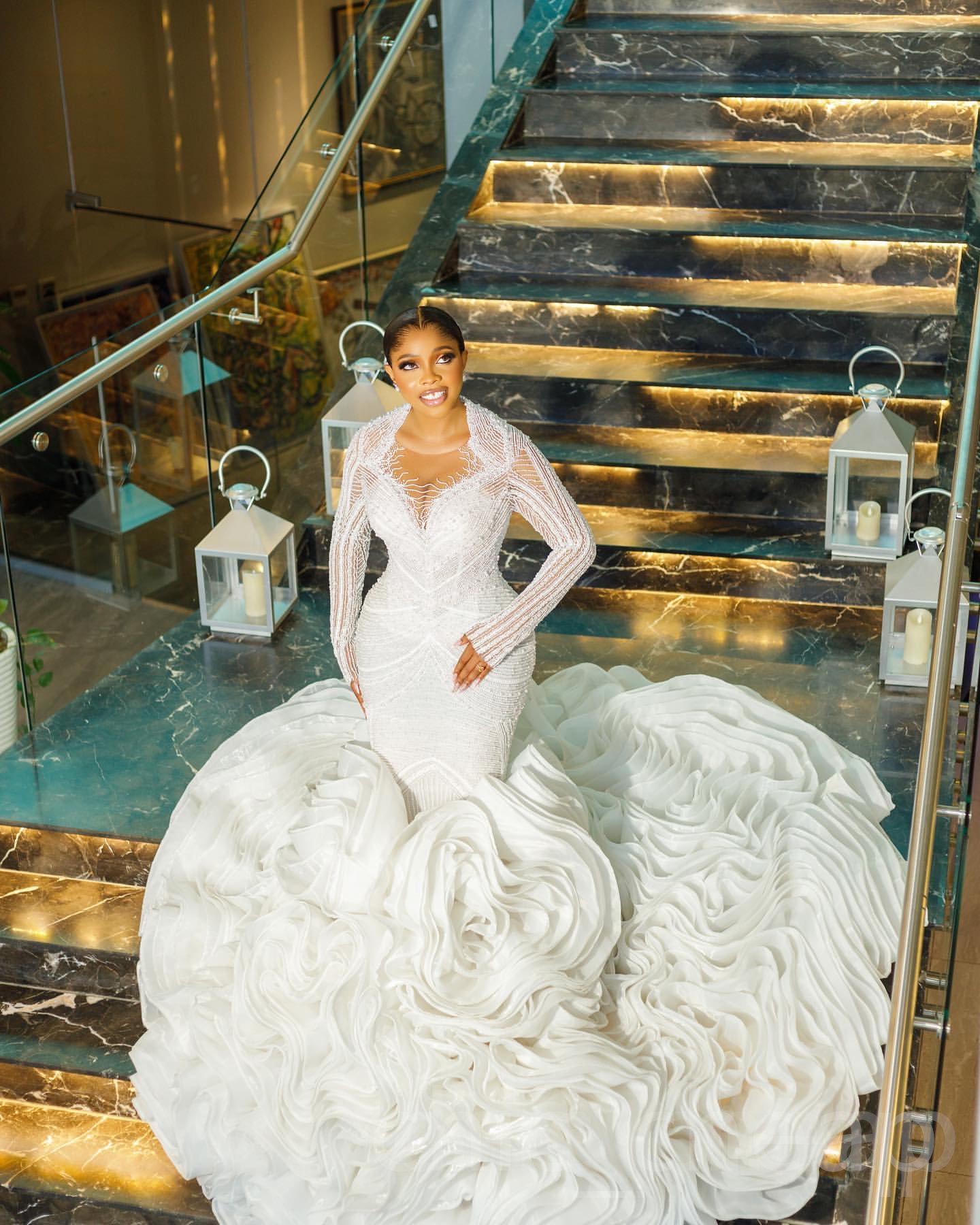 2024 Arabic Aso Ebi Plus Size Ivory Luxurious Mermaid Wedding Dress Beaded Lace Tiers Organza Bridal Gowns Dresses ZJ633
