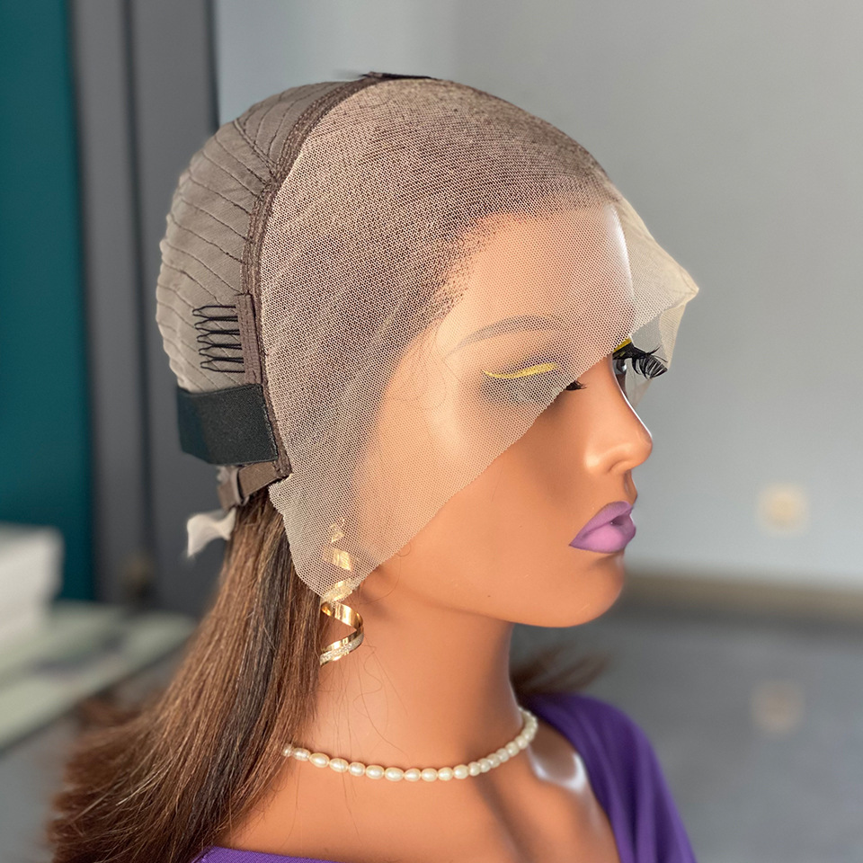 180 Density Brown Bob Lace Human Hair Wigs for Woman 13x4 lace front wig Bright and Smooth Straight Human Wig