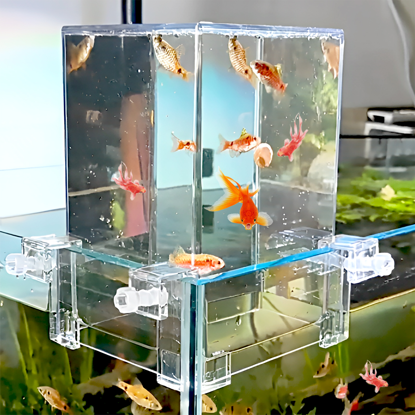 Transparent Fish Elevator With Brackets Expanded Swim Area Aquarium Accessories For Improving Oxygen Circulation