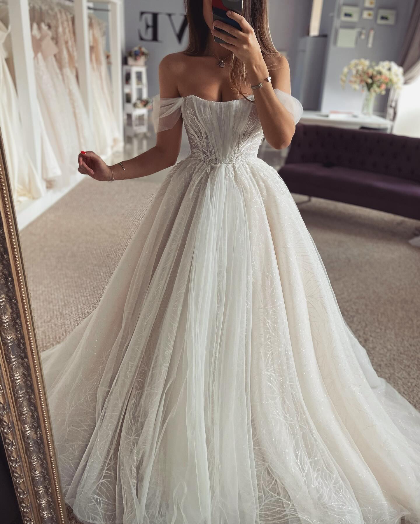 A E Vintage Dress For Bride Off Shoulder Country Wedding Dresses Tulle Vestidos Novia Lace Ing Bridal Gowns Robe De Mariage Es