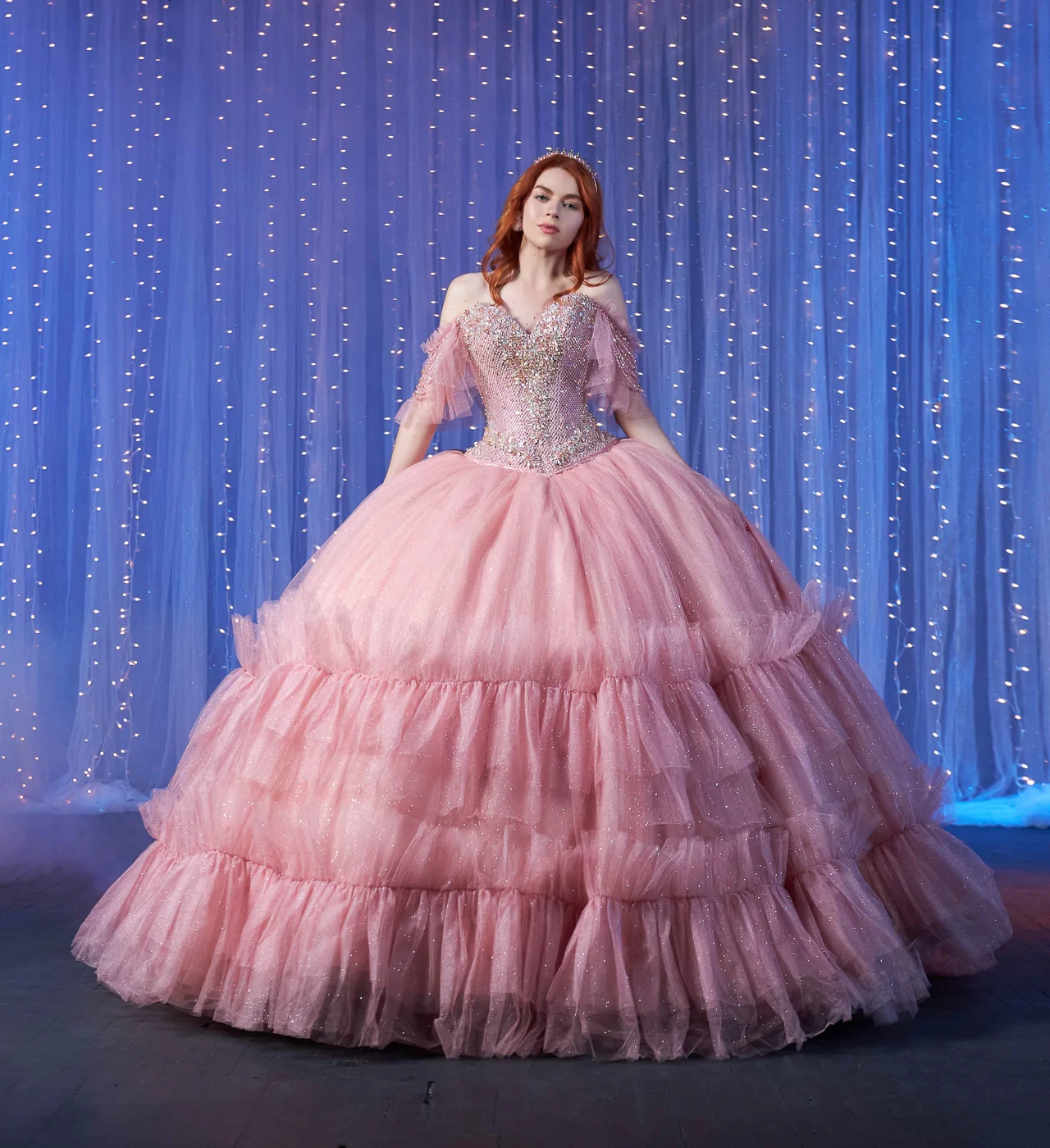 Pink Puffy Mexican Quinceanera Dresses Ball Gown Off The Shoulder Sparkly Tiered Beaded Charro Sweet 16 Dresses 15 Anos