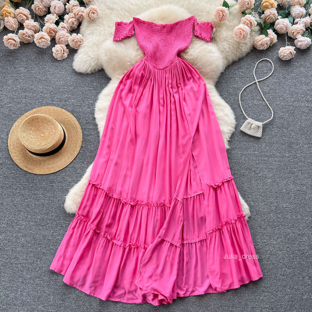 Summer New Beach Vacation Style Long Dress for Womens French One Shoulder Bra Waist Wrapped Slim and Elegant Dress
