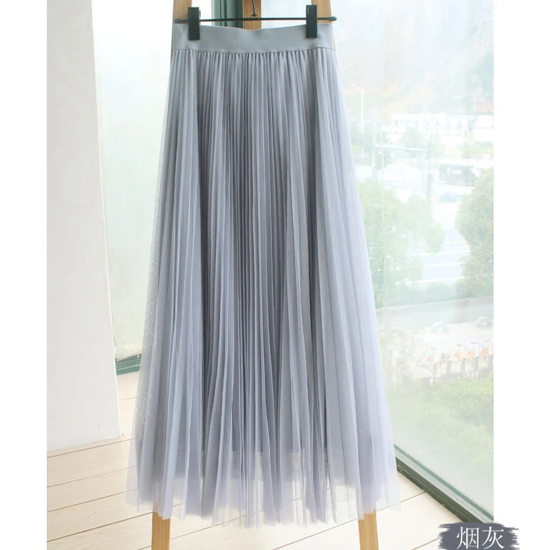 Mesh Pleated Skirts for Women Long Maxi Tulle Skirt 3 Layers High Elastic Waist ALine Ball Gown Dancing Faldas Largas Muje 240529
