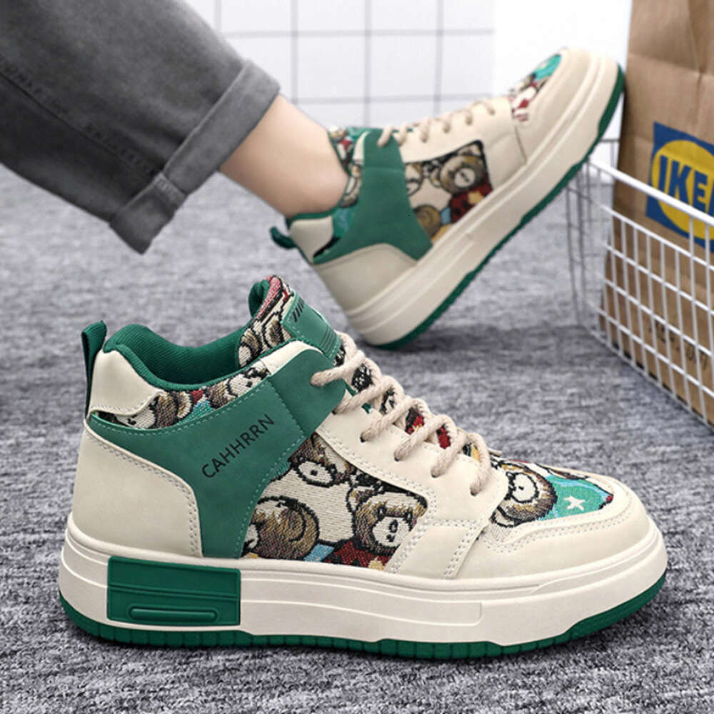 Ddmyoutdoor Men S Casual Thick Soled High Top Sneakers For Men New Male Designer Lovely Bear Canvas Tennis Shoes Tenis Mascuos
