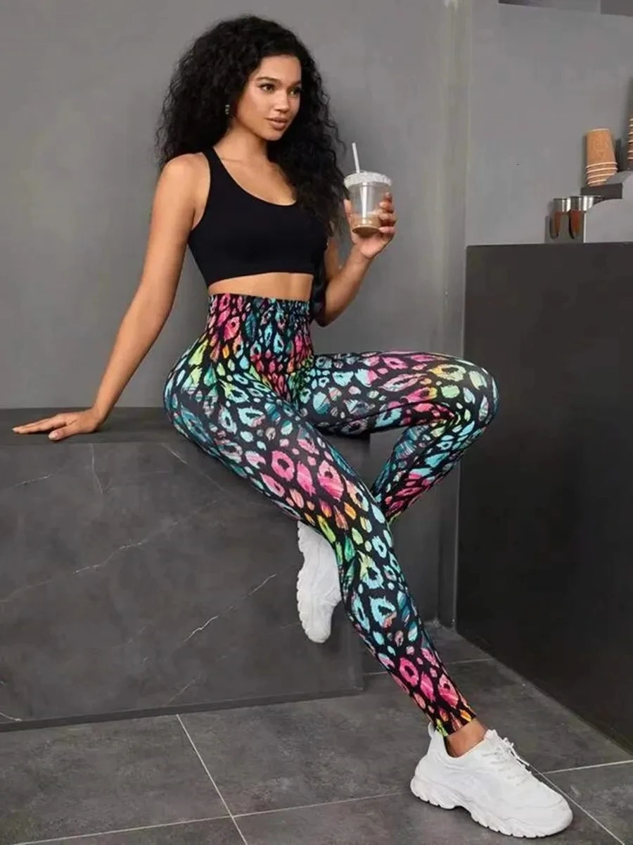 3D Print Tie Dye Sports Pants Women Seamless Leggings High Waist Fitness Push Up Gym Clothing Workout Tights 240531