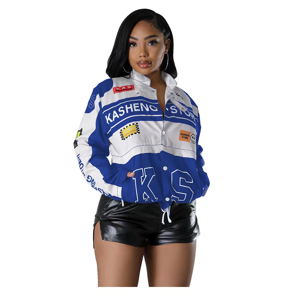 Fashion jacket new women jackets short cloth long sleeve letter printed designer jacket hip hop cool clothing high waist Windbreaker outdoor wear Moto