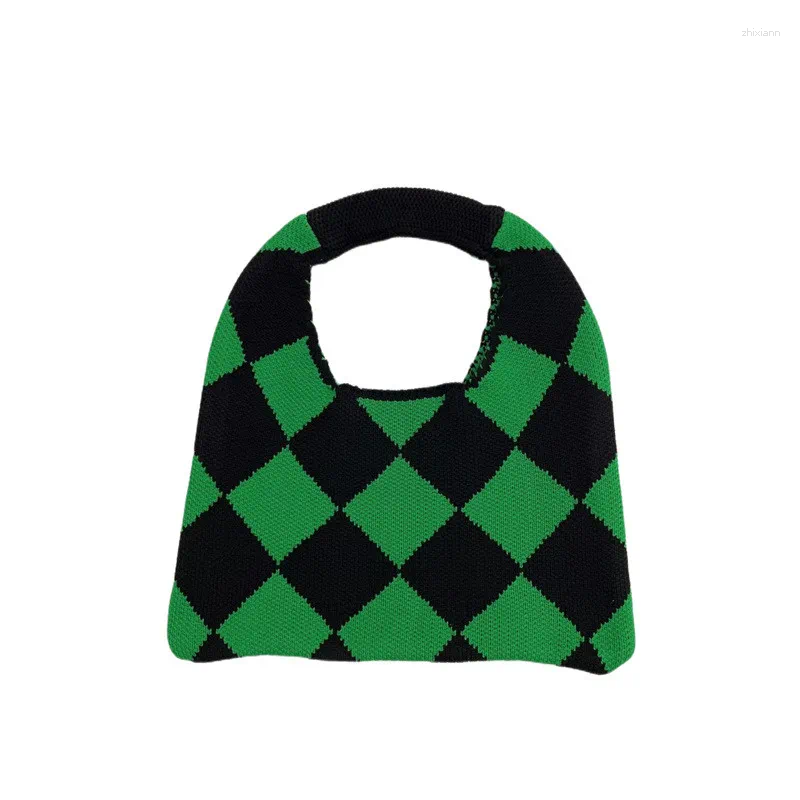 free shipping Evening Bags 2024 Plaid Knitting Women Shoulder Bag Fashion Hollow Out Tote Ladies Female Woven Shopper Wrist Purse Lady Crossbody Handb