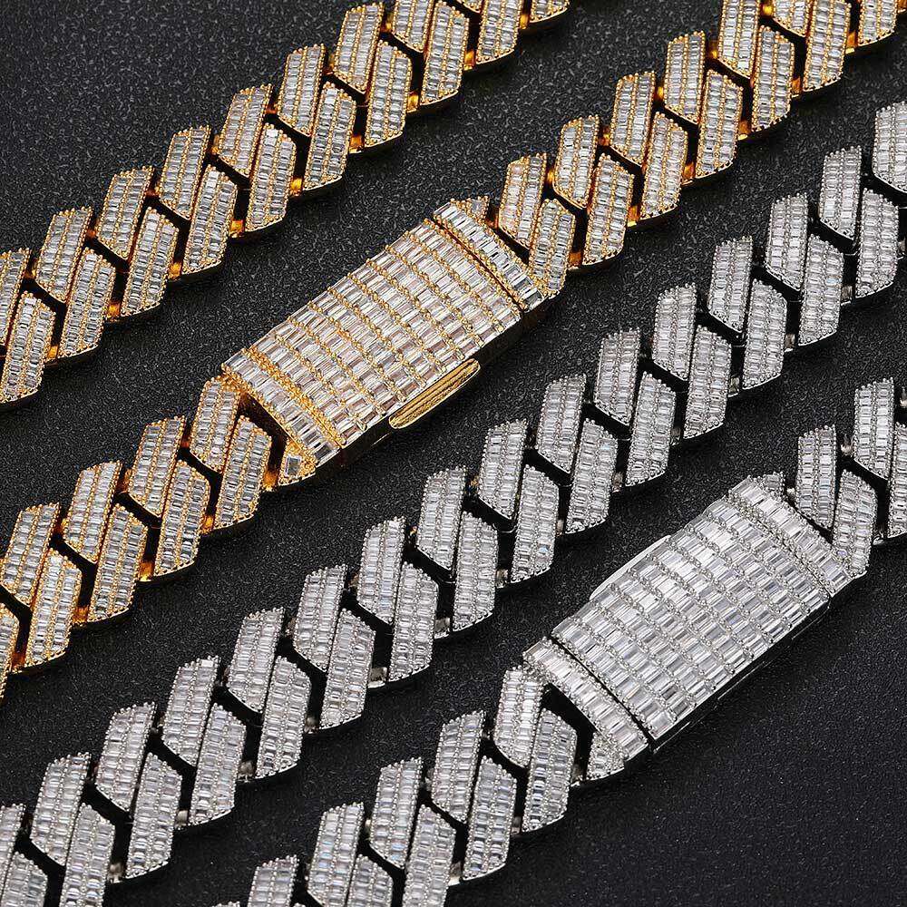 Jewelry Hip Hop Necklace 20mm Double Row T-Square Zircon Diamond Cuban Chain Thick Mens Necklace