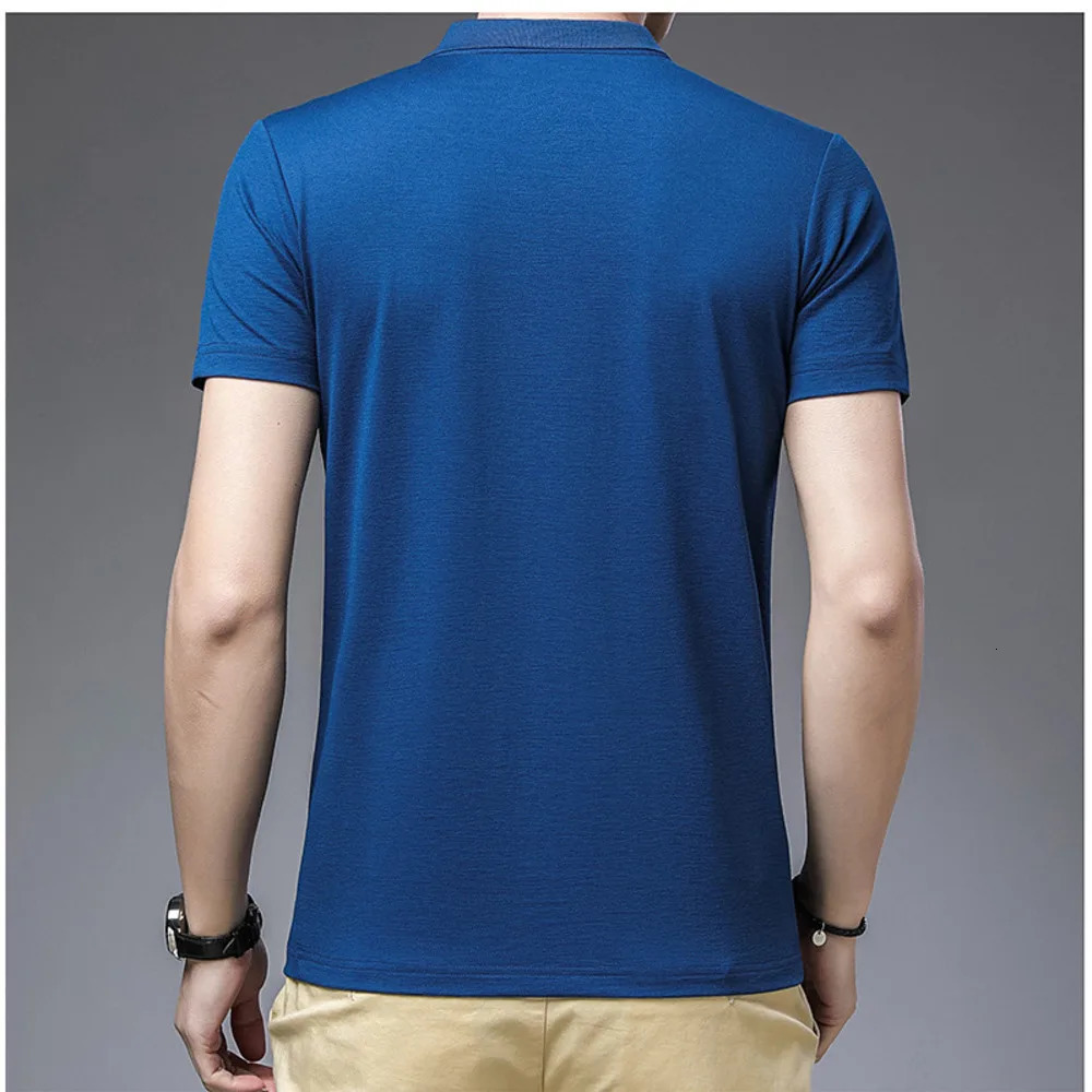Summer Polo Shirt Short Sleeve Vneck Ice Silk Solid Color Tshirt Male Top with Collar Golf Tees Navy Blue Poloshirt 240531
