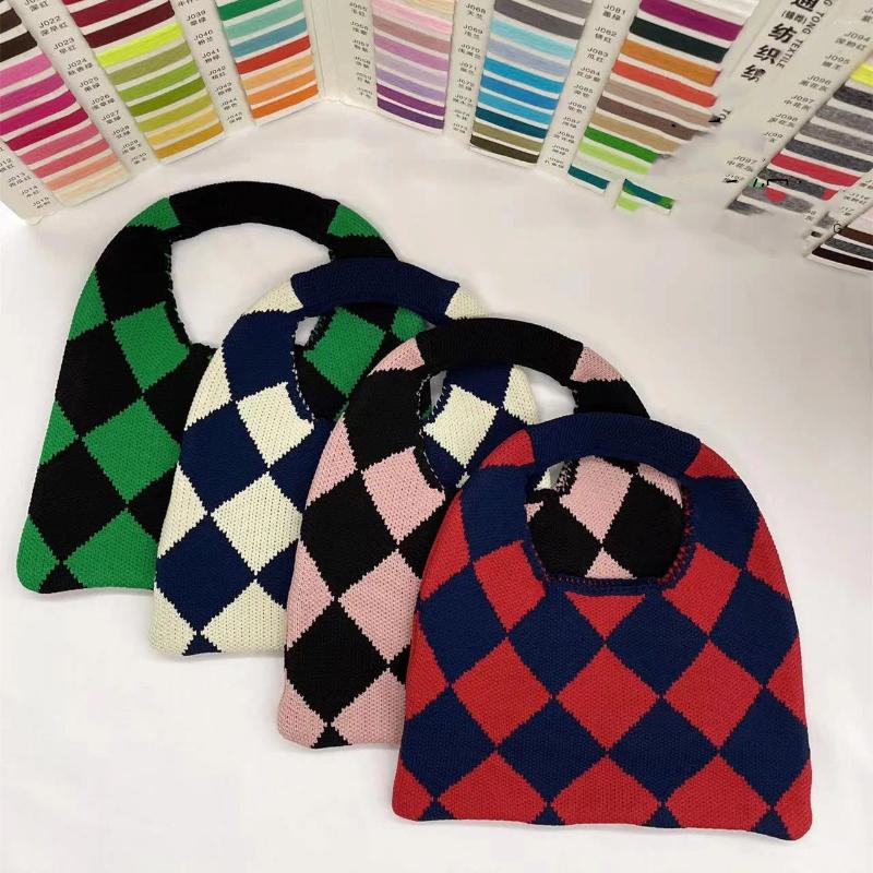 free shipping Evening Bags 2024 Plaid Knitting Women Shoulder Bag Fashion Hollow Out Tote Ladies Female Woven Shopper Wrist Purse Lady Crossbody Handb