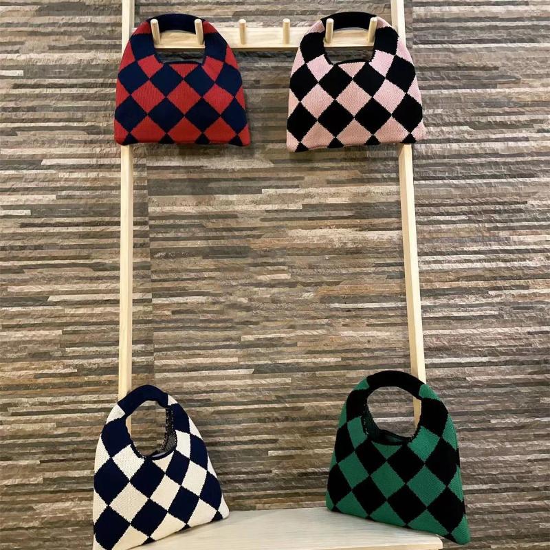free shipping Evening Bags 2024 Plaid Knitting Women Shoulder Bag Fashion Hollow Out Tote Ladies Female Woven Shopper Wrist Purse Lady Crossbody Handb