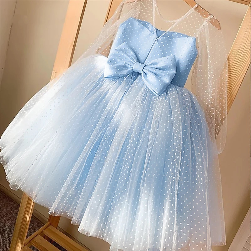 Girls Polka-Dot Dress Elegant Princess Wedding Gown Kids Dresses For Girl Children Birthday Party Tulle Dress 4-10Yrs Vestidos 240531