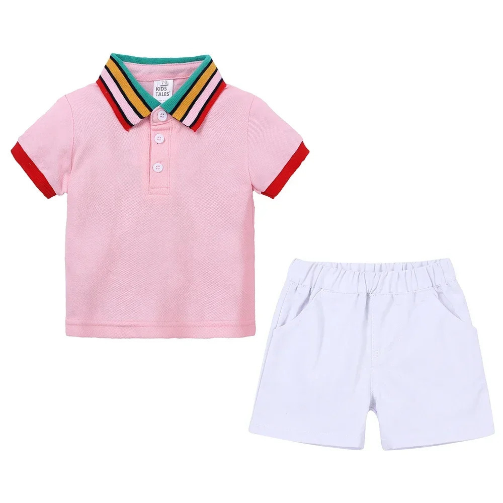 Toddler Kids Boys Summer Leisure Set 2Pieces Polo Shirt Short Pants Outfits Cotton Little Kids Holiday Playwear Clothes Sets 240531