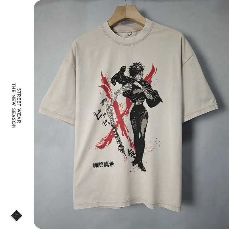 Men's T-Shirts Anime Zenin Maki T-shirt Vintage Wash Satoru Gojo T-shirt Extra Large T-shirt Harajuku Comic Fushiguro Toji Tops Ts Man Y240531ECU