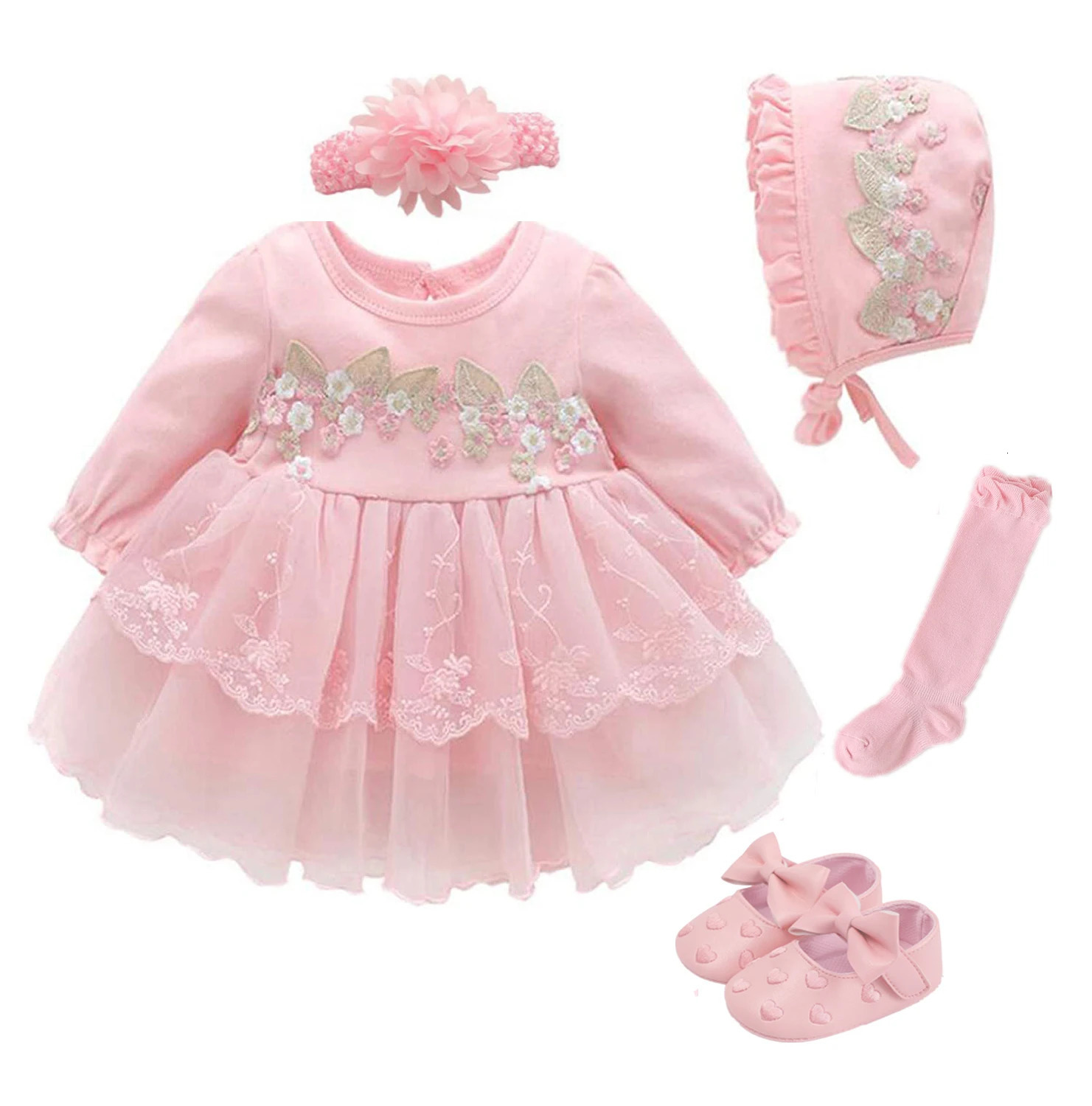 born Baby Girl Dresses Clothes For 0-3 Month Set Party Birthday Dress Outfits 0-1 Years Shoes Tights Long Socks Christening 240531