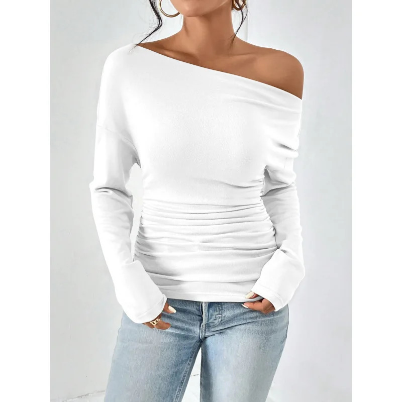Summer Oversized Sexy Elegant Fashion Casual Womens Clothing Irregular Solid Off the Shoulder Inclined Collar Y2K Tops 240531