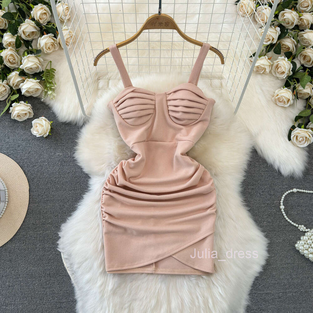 Summer fashion pure desire sexy pleated bra waist reduction slimming effect short cut slit buttocks wrapped dress suspender dress for women