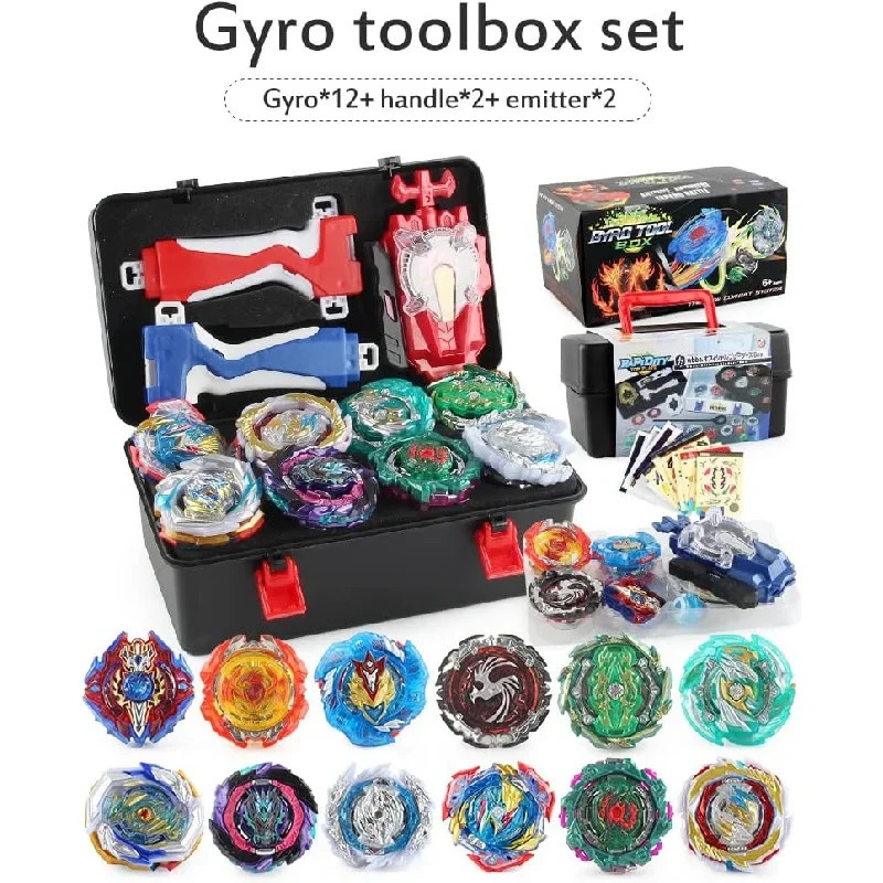 Beyblade Burst Gyro Toys 12 Spinning Tops 2 Launchers Stickers Combat Battling Game with Portable Box Gift for Kids 240523