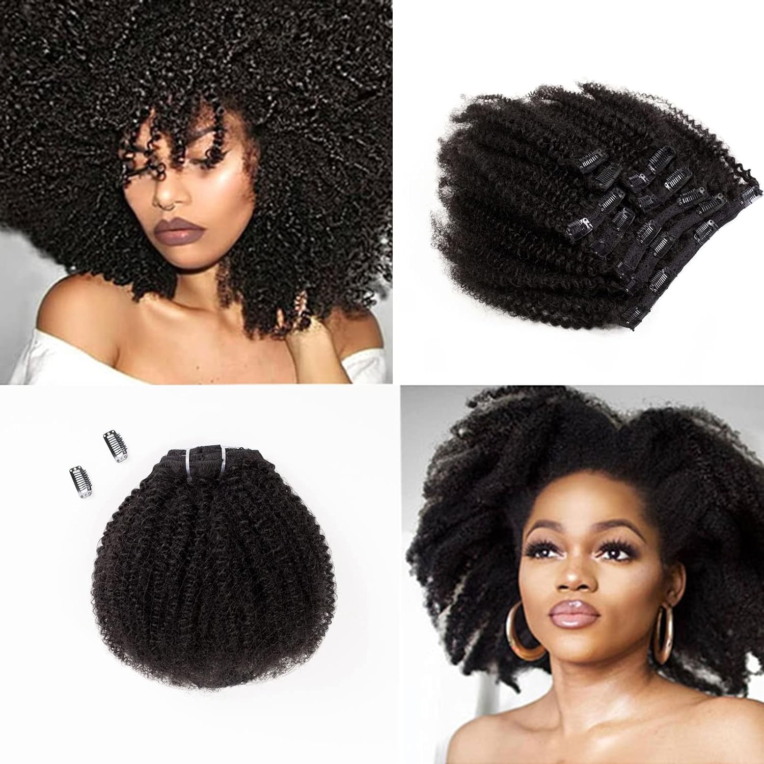 Afro Kinky Curly Clip In Human Hair Extensions Natural Black 7pieces/set 8pcs/set 120Grams