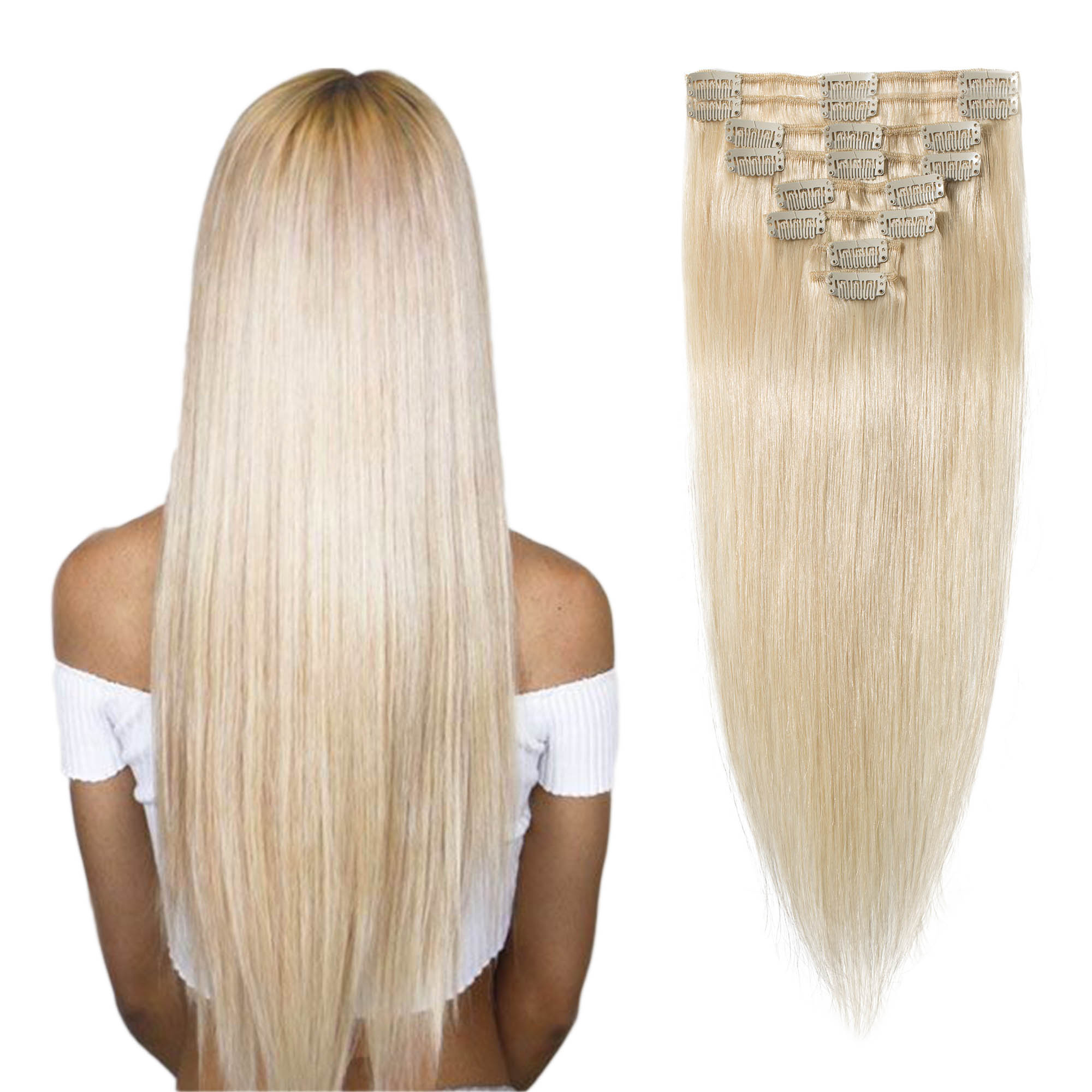8pcs Remy Clip In Hair Extensions Human Hair Weft Blonde Full Head 70g 100g 120g 140g Clip on Hair Extensions Thick Natural Black Brown 14"-24&qu