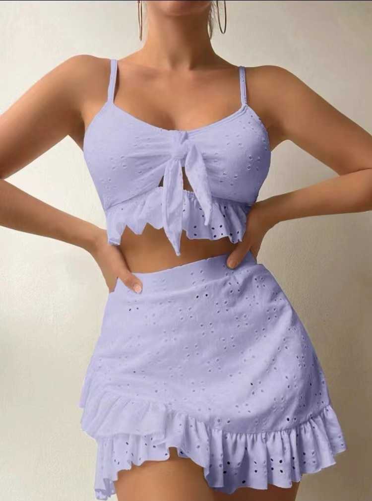 Women's Swimwear Sexy Black Lace Ruffled Swimsuit High Waisted Bikinis Set Women Swimwear Camis Bottom Bathing Swimming Suit Bikini 2024 Mujer Y2
