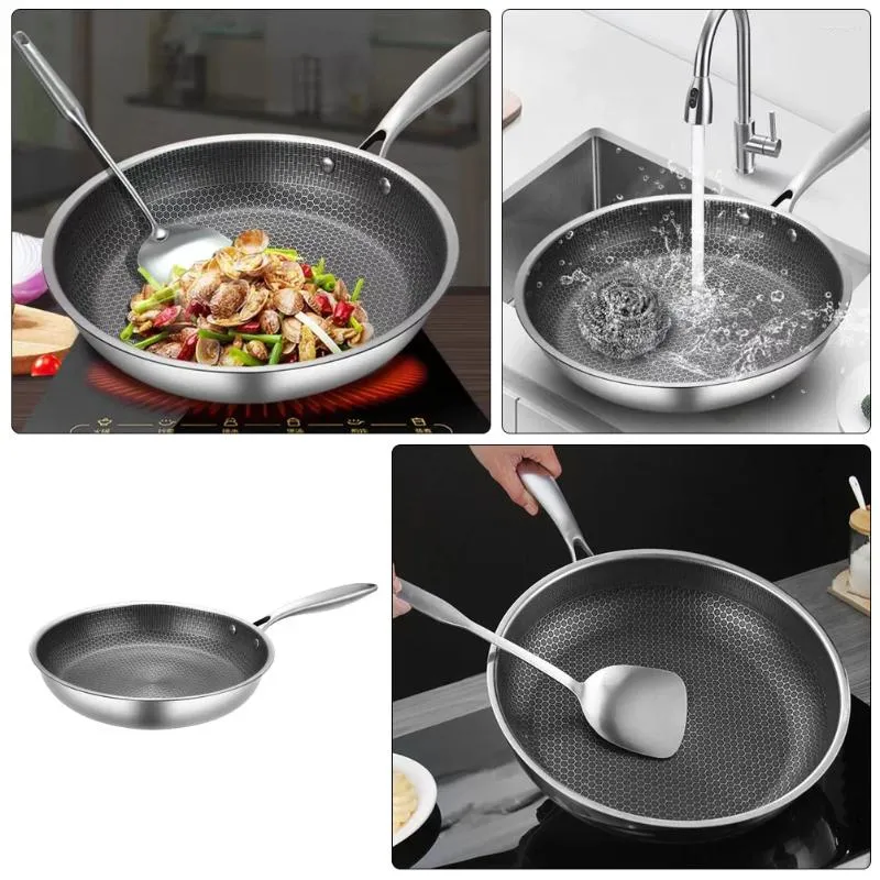 Pans Stainless Steel Wok Non Stick Frying Egg Kitchen Cookware Honeycomb Skillet Household Nonstick Fy8770 0702