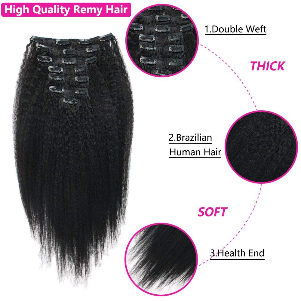 Kinky Straight Clip In Human Hair Extensions Natural Black 7pieces/set 8pcs/set 120Grams