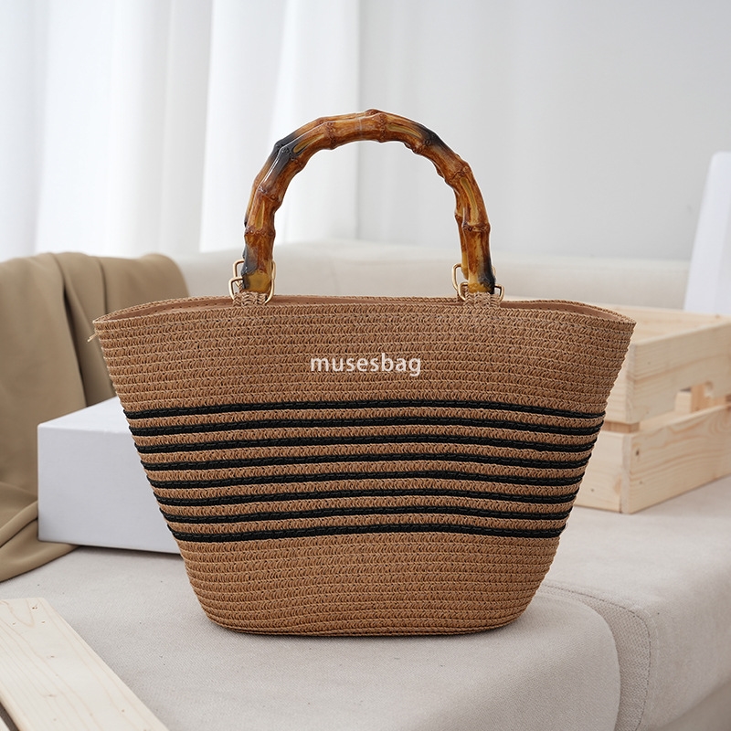 Fashion straw woven bag for women's beach bag designer luxury mini shoulder bag retro women's high-quality handbag versatile large capacity 