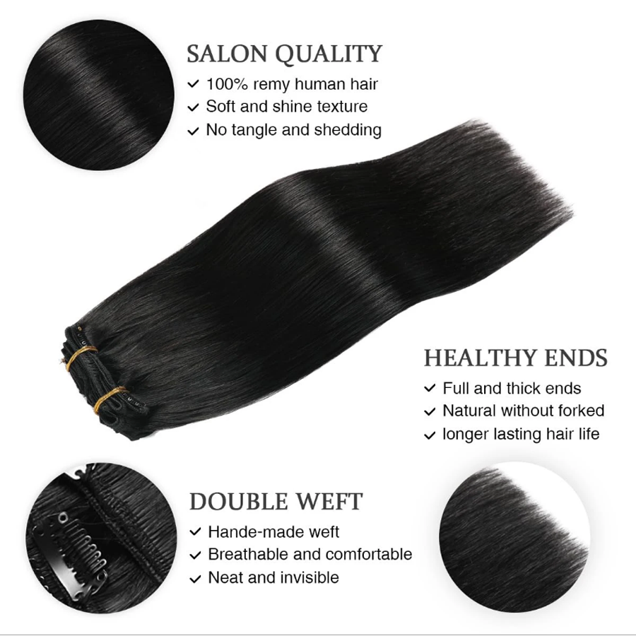 Extra Thick Double Weft Clip In Hair Extensions Remy Human Hair Extensions Natural Black Off Black 8pcs Full Head Weave 14 16 18 20 22 24 26 inch
