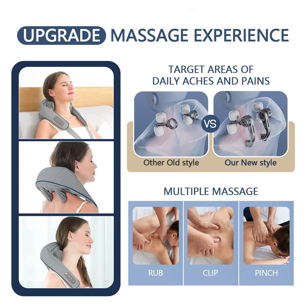 Electric Neck And Back Massager Wireless Shoulder Kneading Massage Pillow Trapezius Cervical Shawl y240516