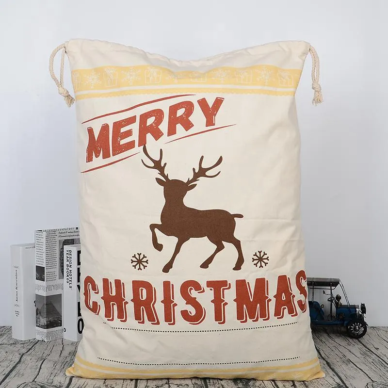 Canvas Christmas Santas Bag Large Drawstring Candy Claus Bags Xmas Gift Santa Sacks For Festival Decoration LL