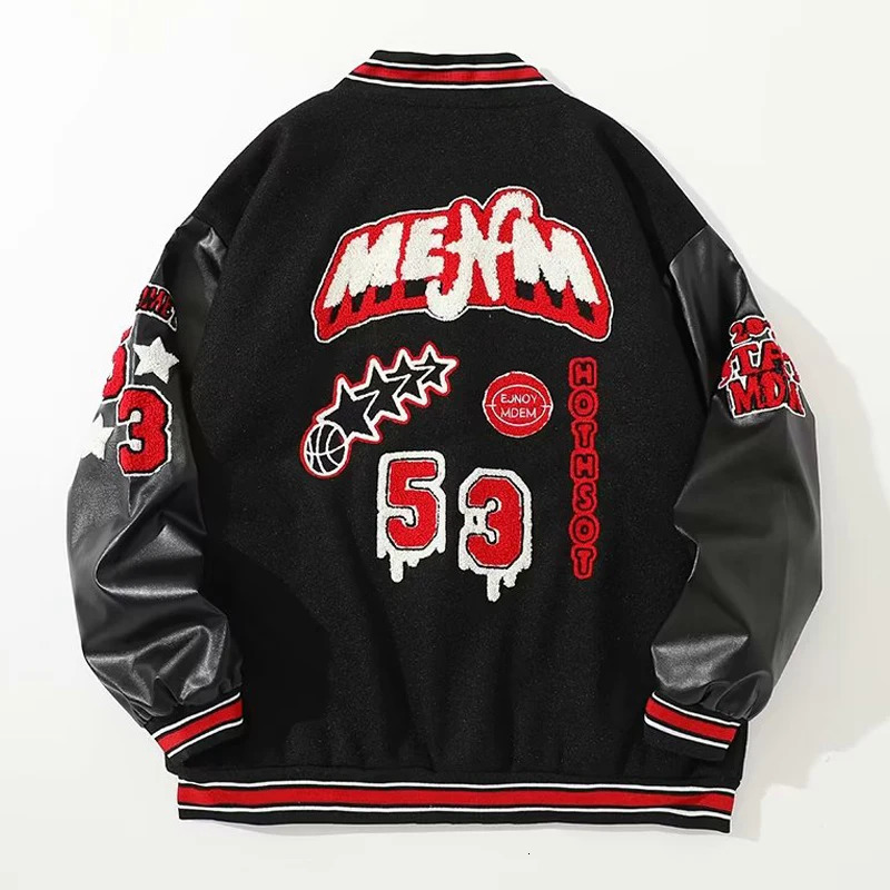 Bomber Jacket Men Women Flocking Hip Hop Loose Casual Patchwork Coat Unisex Embroidery High Street Varsity Baseball Outwear 240530