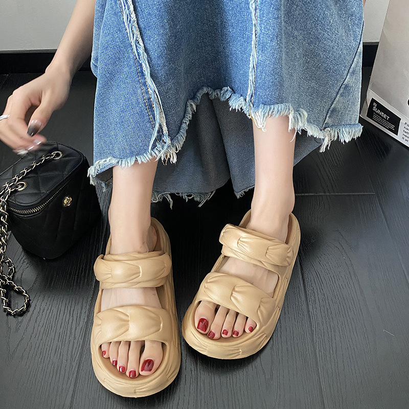 EVA soled thick new Summer women's sandals with double straps for external wear soft and comfortable non slip sponge bottom slippers Lhshoe comta